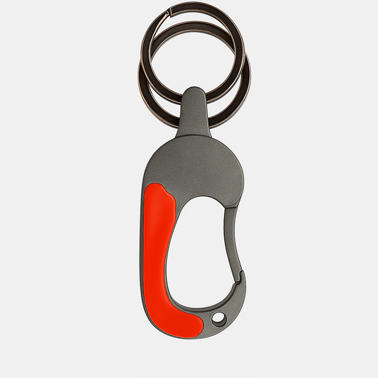 Dual Ring Carabiner Keychain – Red Accent Multi-Use Clip