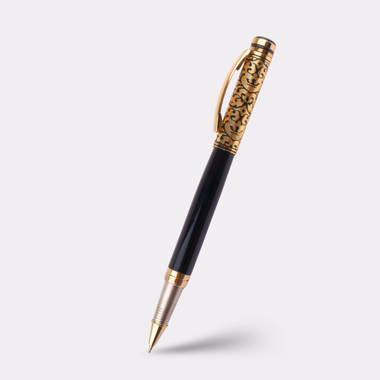 Royal Black & Gold Engraved Pen – Luxury Personalized Executive Gift