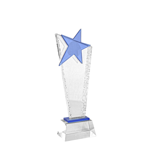 Personalized Crystal Star Trophy with Blue Accent – Custom Engraved Award for Recognition & Achievement