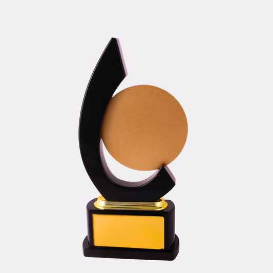 Contemporary Circle Trophy – Custom Engraved Black & Gold Award with Base Plate