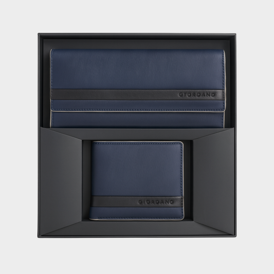 Giordano Blue RFID Wallet & Clutch Gift Set – Personalized Engraving Available
