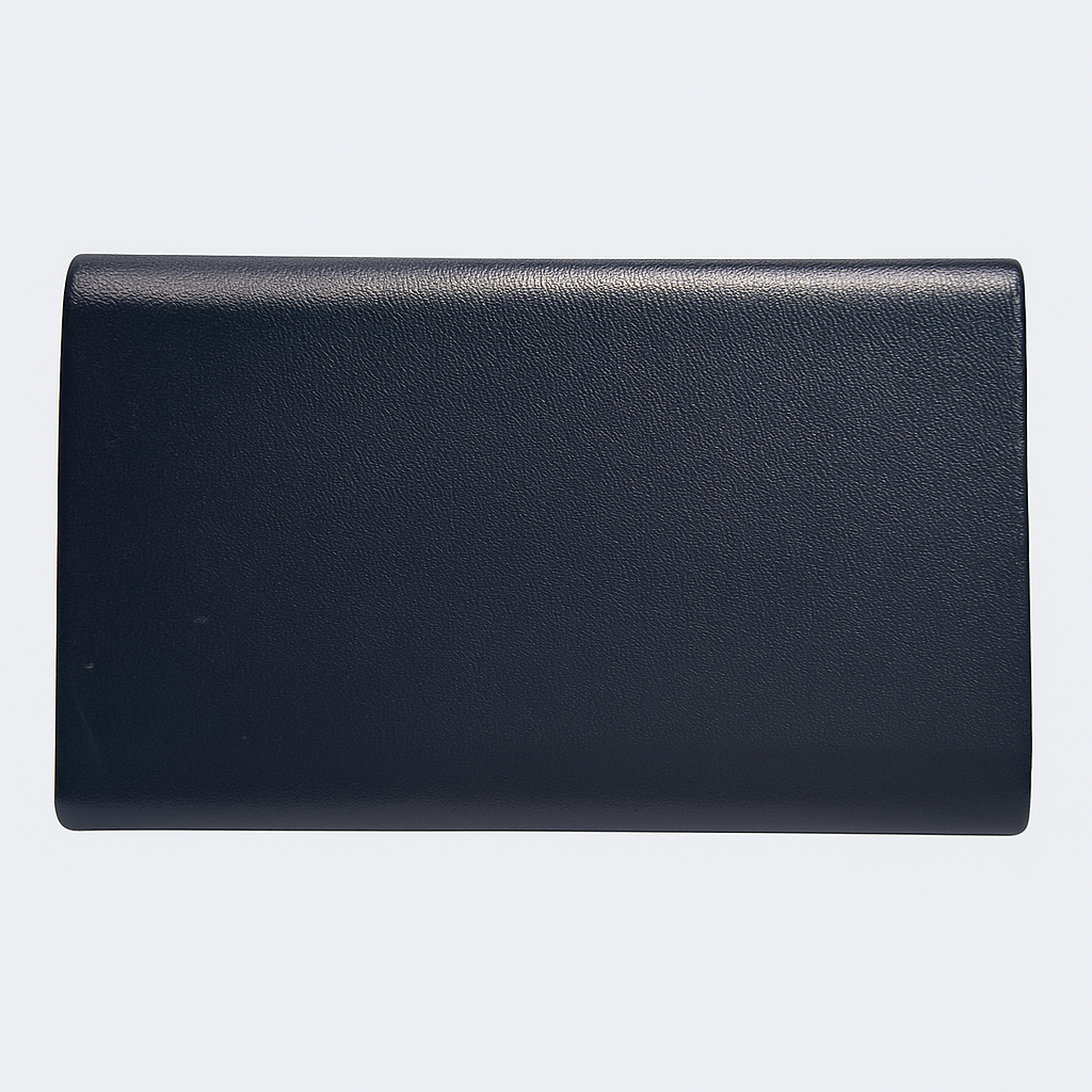 Black Leatherette Business Card Holder with Stainless Steel Accent