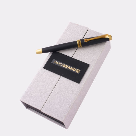 SwissBrand Black & Gold Engraved Pen – Luxury Gift Box