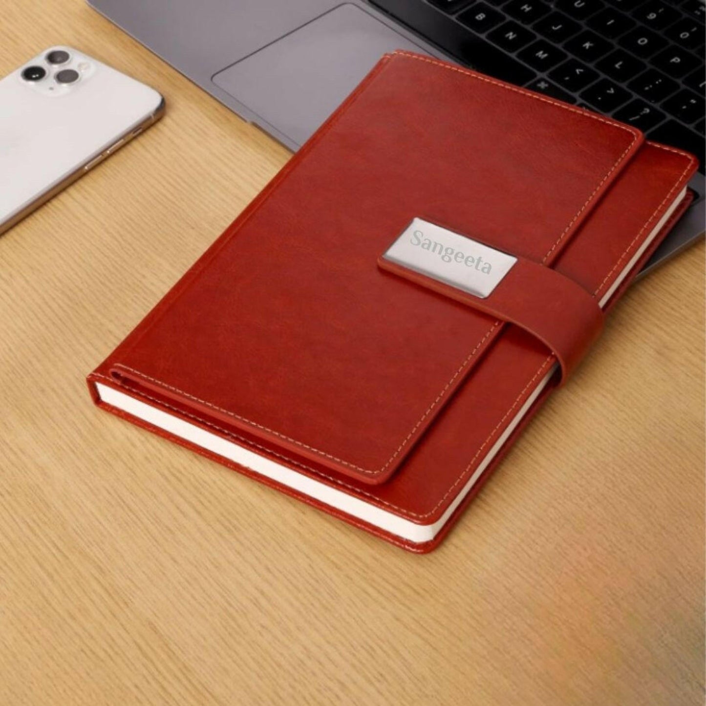 Brown Leather Personalized Diary & Pen Set – Custom Name Engraved Gift