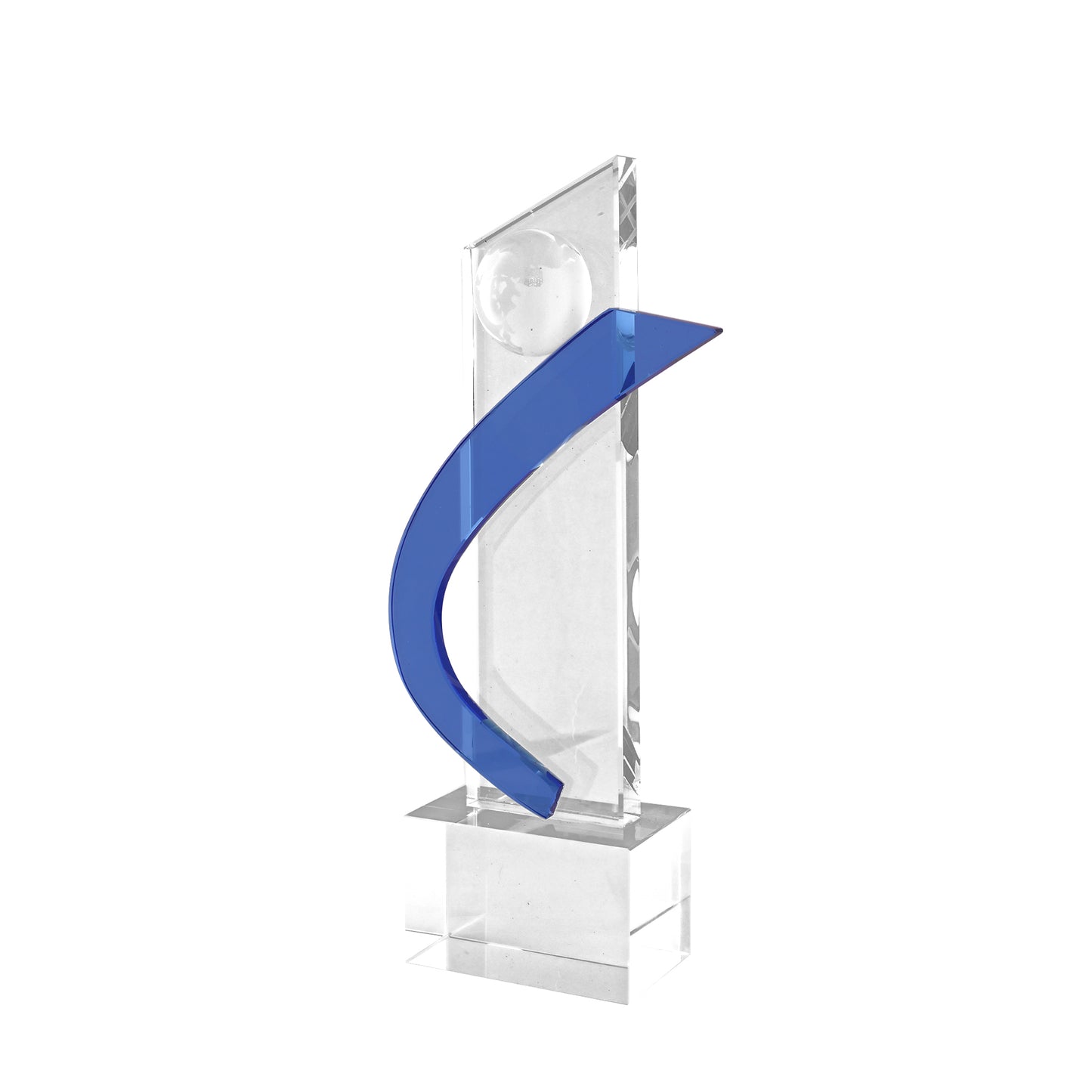 Personalized Crystal Globe Trophy with Blue Accent – Custom Engraved Corporate Award for Global Excellence