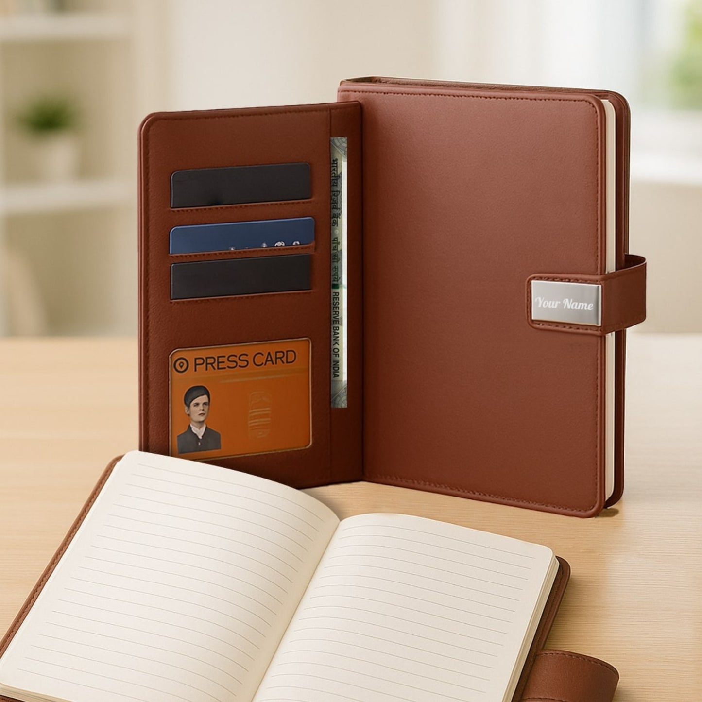 Brown Leather Personalized Diary & Pen Set – Custom Name Engraved Gift