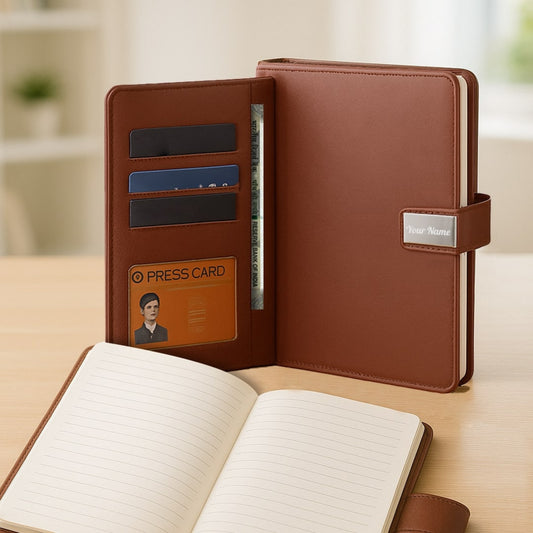 Engraved Gift set Brown Leather Personalized Diary & Pen Set – Custom Name Engraved Gift