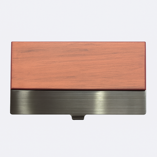Engraved Card Holder Dual-Tone Wooden & Black Metal Business Card Holder