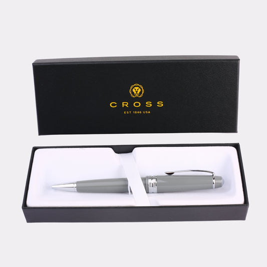 Personalized Cross  Ballpoint Pen – Custom Engraved Gray Pen with Chrome Trim in Gift Box for Corporate & Graduation Gifts