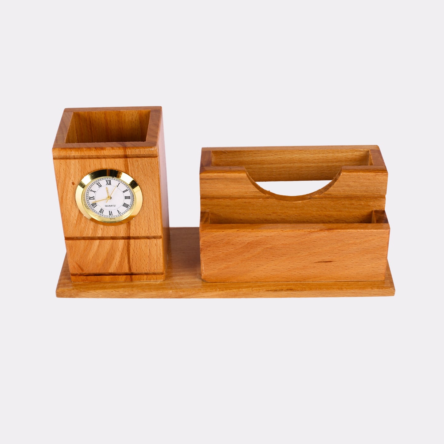 Personalized Wooden Desk Organizer with Clock – Engraved Pen & Card Holder for Professionals