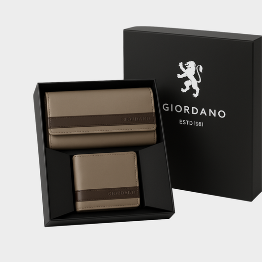 Giordano RFID Wallet & Clutch Gift Set for Men – Custom Engraving Available – Personalized Leather Combo in Gift Box
