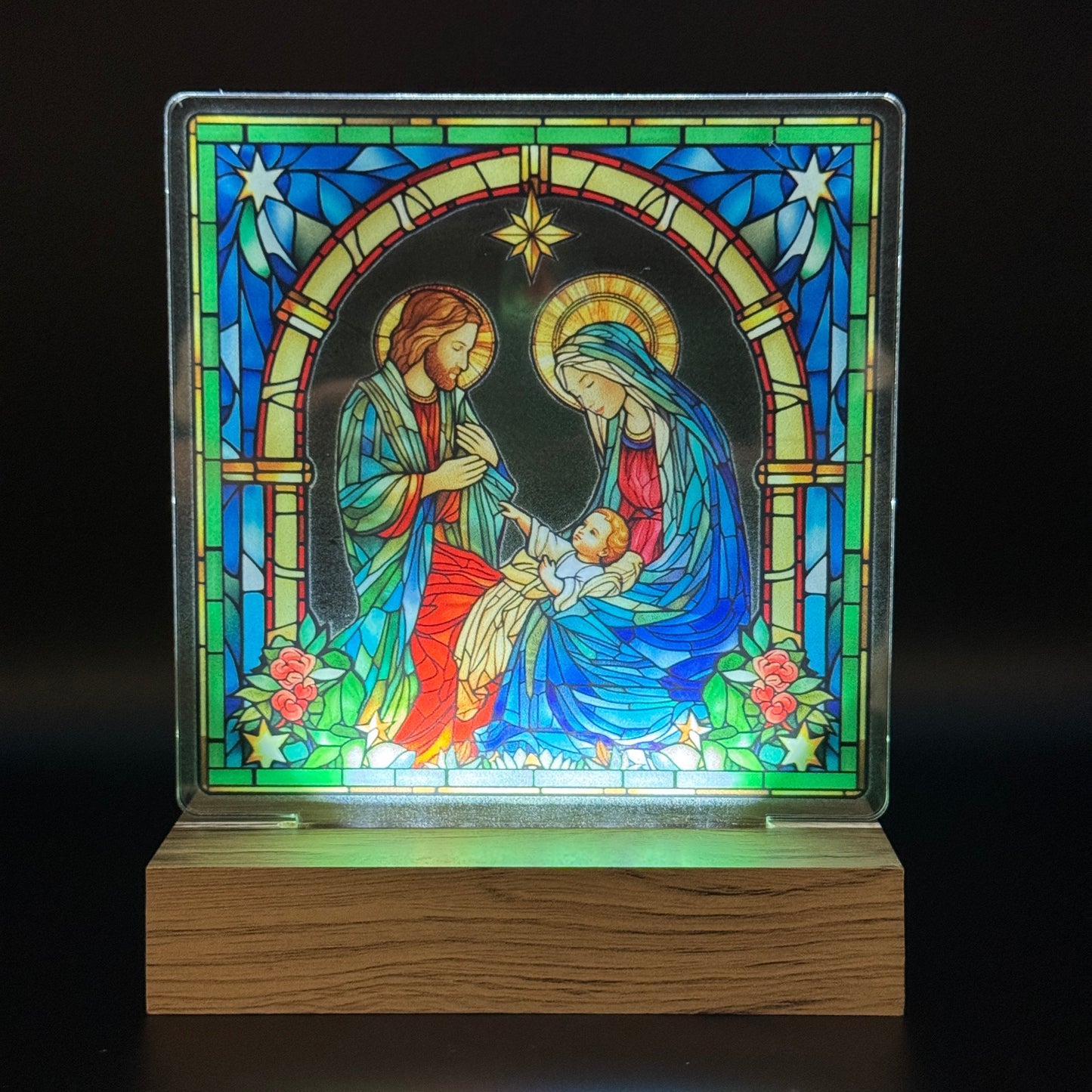 Christmas Gifts Canada – Light-Up Jesus Glass Panel with Wooden Base | Personalized Religious Gift | Custom Engraved Christian Decoration | Spiritual Christmas Gift 2025