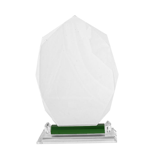 Personalized Octagon Crystal Trophy with Green Accent – Custom Engraved Award for Recognition & Achievement
