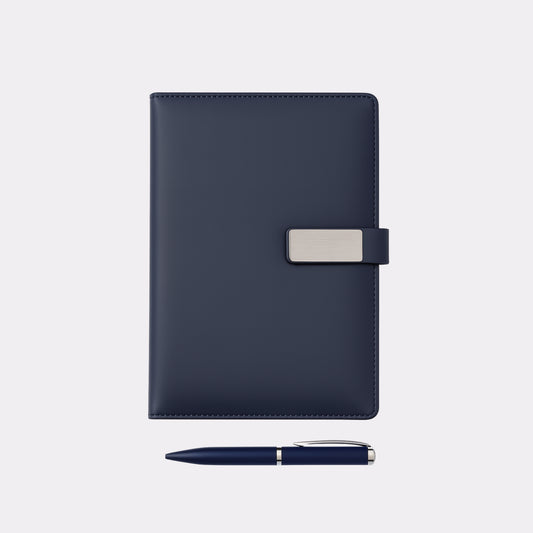 Blue Engravable Diary & Pen Gift Set – Custom Name Plate Corporate Notebook