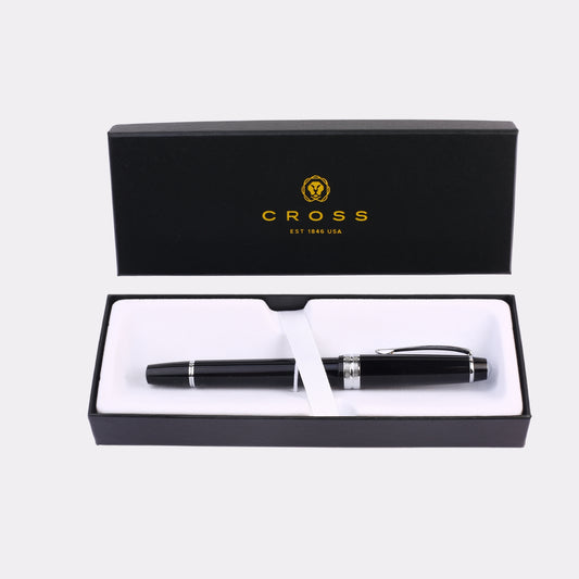 Cross Engraved Fountain Pen – Custom Black Chrome Luxury Gift Pen in Branded Box