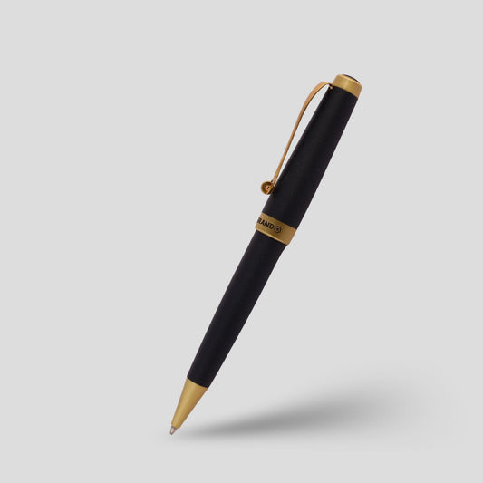 Swissbrand Luxury Ballpoint Pen – Matte Black & Gold – Refillable Metal Pen with Gift Box – Custom Engraving Available