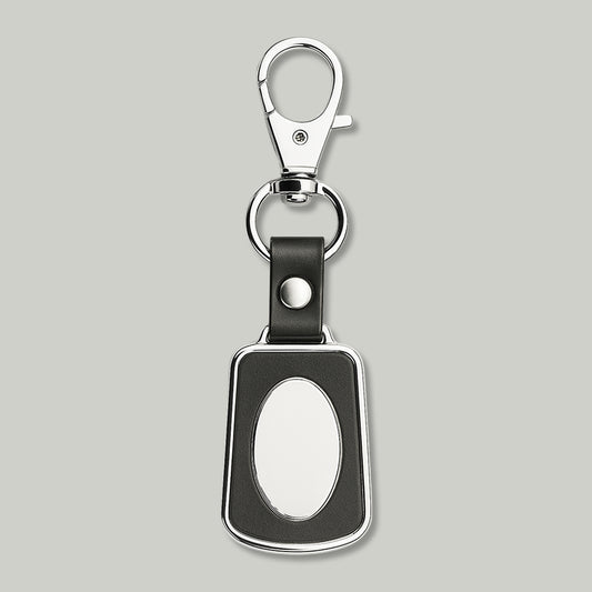 Engraved Keychain Premium Oval Plate Leather Keychain with Metallic Finish