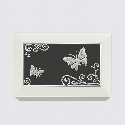 Personalized Jewelry Butterfly Mirror-Lid Jewelry Box – White with Velvet Interior