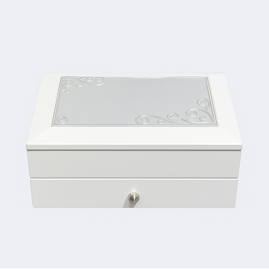 Engraved Jewelry Box White Butterfly Wooden Jewelry Box with Mirror