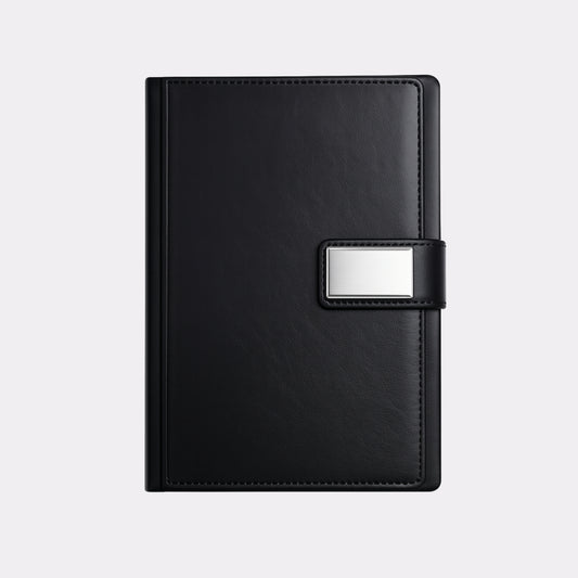 Black Engravable Notebook & Pen Set – Custom Corporate Gift with Metal Plate