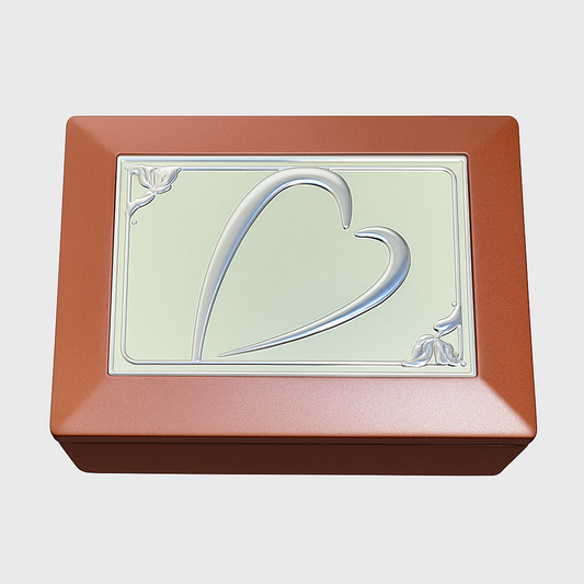 Engraved Jewelry Box – Elegant Wooden Keepsake with Silver Heart Design, Personalized Gift