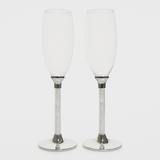 Engraved Crystal Stem Champagne Flutes – Set of 2 | Personalized Wedding Toast Glasses