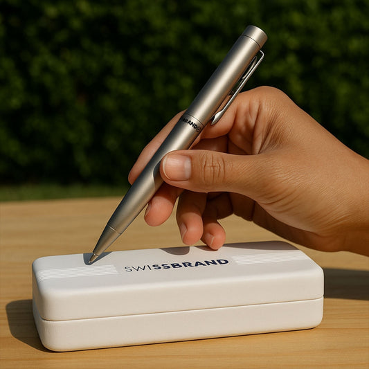 Personalized Silver Executive Pen – Engravable SwissBrand Metal Pen with Gift Box