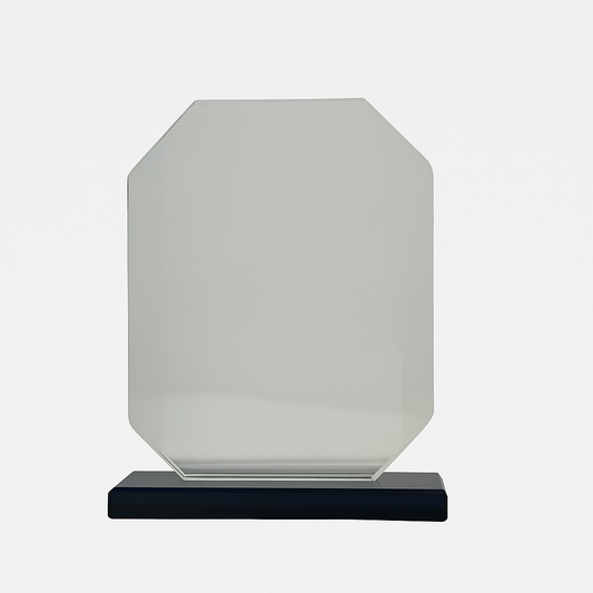 Engraved Octagon Crystal Award Trophy with Black Base