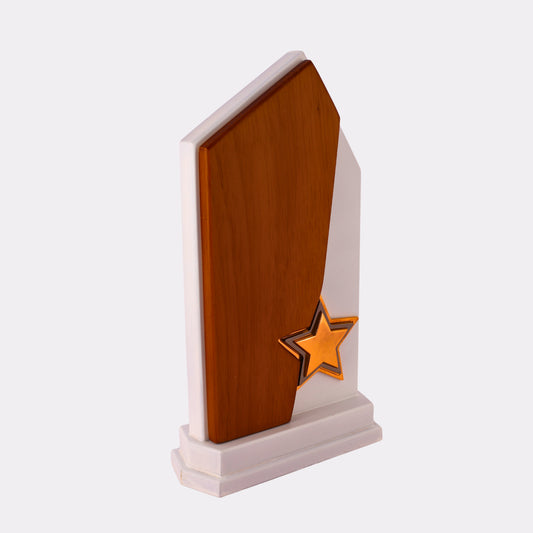 Personalized Star Trophy – Custom Wooden & White Award with Engraving Option
