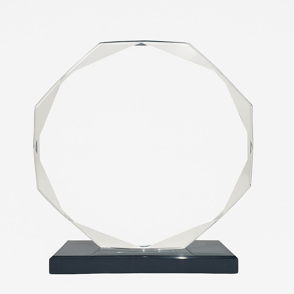 Engraved Award Crystal Diamond Circle Award on Black Base