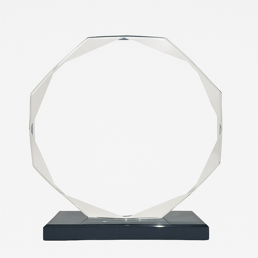 Engraved Award Crystal Diamond Circle Award on Black Base