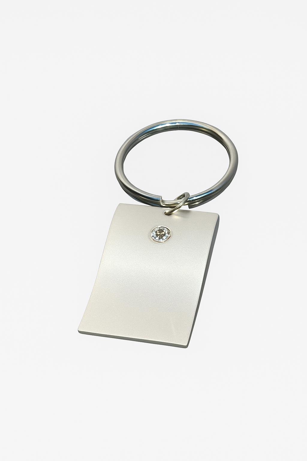 Engraved Keychain Matte Silver Rectangle Keychain with Crystal Accent