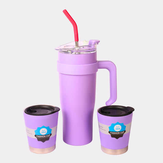 Best Personalized Purple Tumbler Gift Set in Canada – 3-Piece Stainless Steel Coffee Mugs with Straw, Lid & Custom Name Engraving