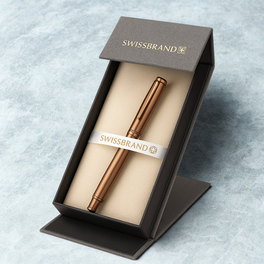 Engravable Swissbrand Copper Fountain Pen – Personalized Metal Writing Pen in Gift Box for Professionals & Gifting