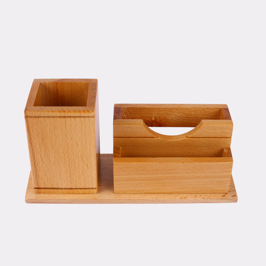 Personalized Wooden Desk Organizer with Pen & Card Holder – Custom Engraved Office Gift