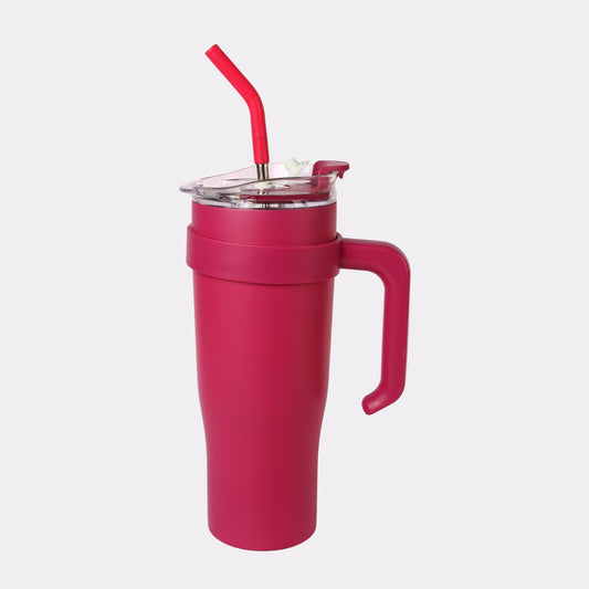 Best Custom Engraved Red Tumbler Gift Set in Canada – 3-Piece Insulated Stainless Steel Coffee Mugs with Straw & Handle