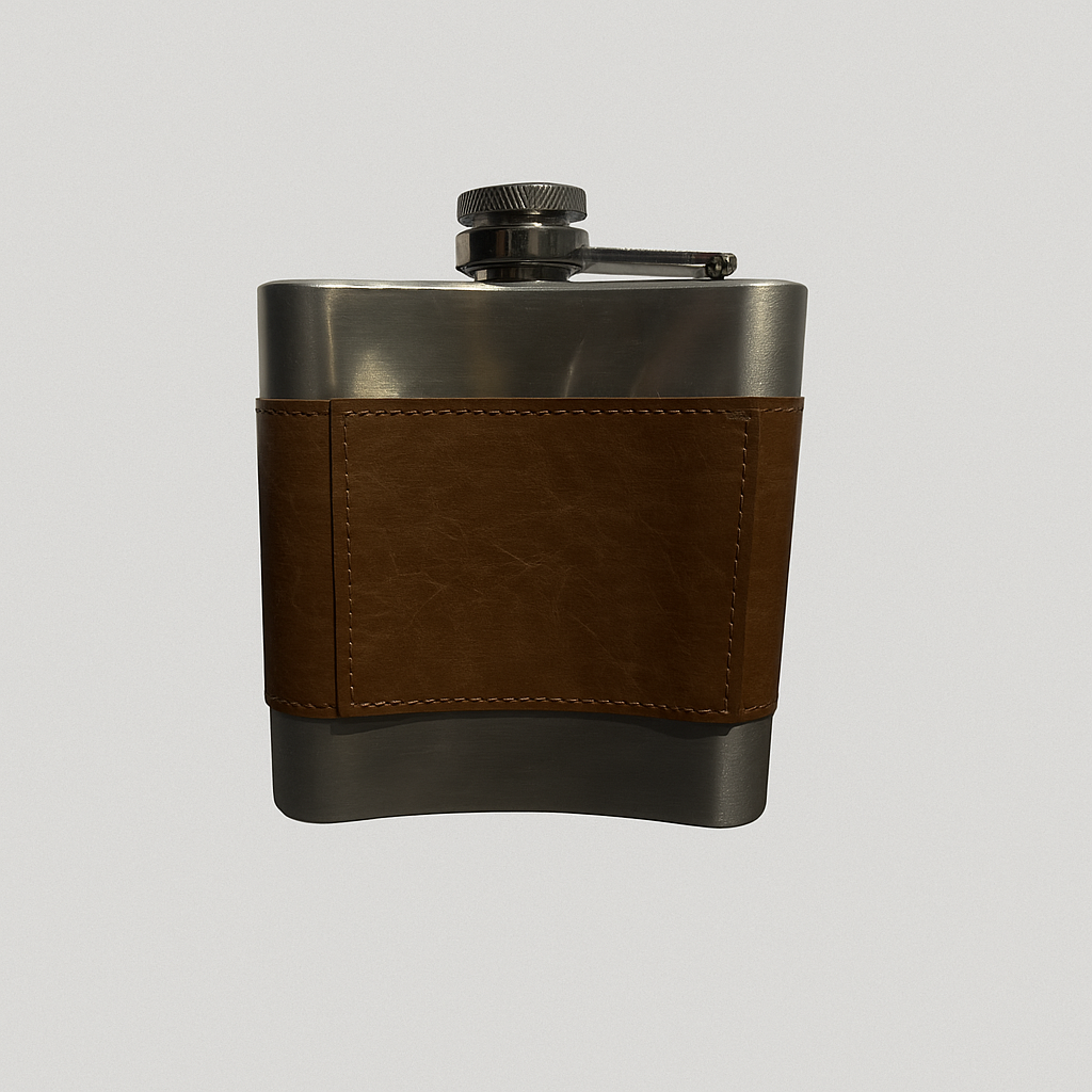 Personalized Rustic Leather-Wrapped Stainless Steel Flask – Custom Engraved Drinkware & Gift for Him