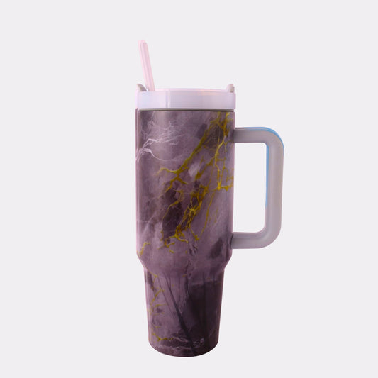 Personalized Marble Tumbler with Straw & Handle – 30 oz Custom Engraved Mug