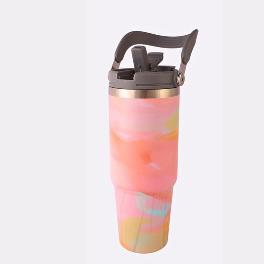 Custom Engraved Pink Pastel Tumbler – 40 oz Stainless Steel Insulated Bottle with Handle & Flip Lid