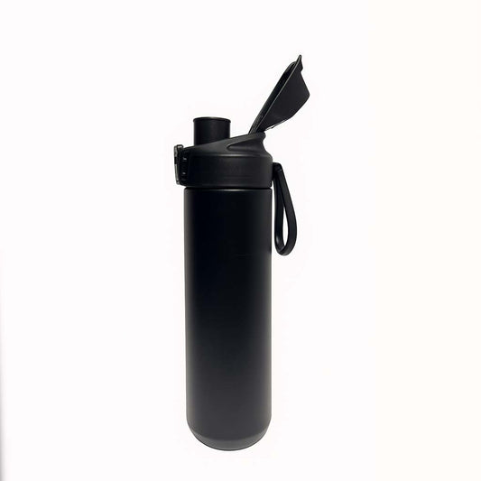Engraved Matte Black Sports Water Bottle with Flip Lid