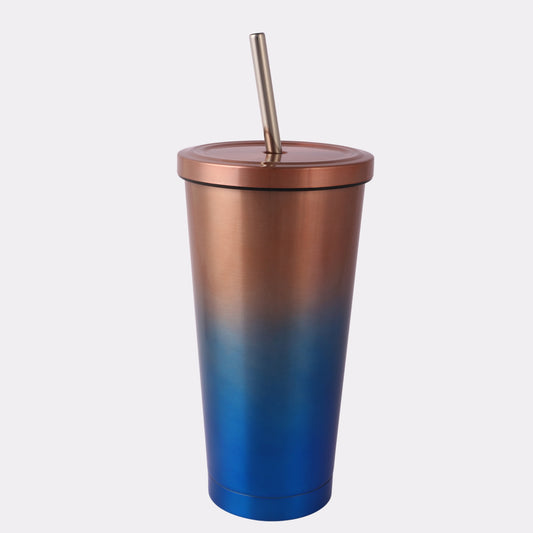 Custom Engraved Gradient Tumbler – 20 oz Blue & Bronze Stainless Steel Insulated Cup with Metal Straw