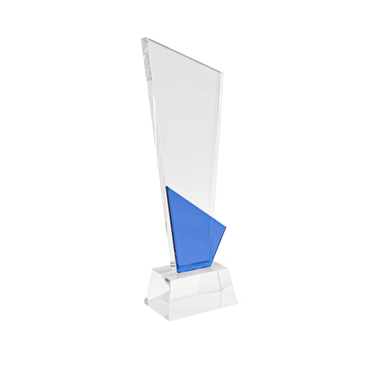 Modern Crystal Award Trophy with Blue Accent – Custom Engraving for Corporate Recognition or Achievement