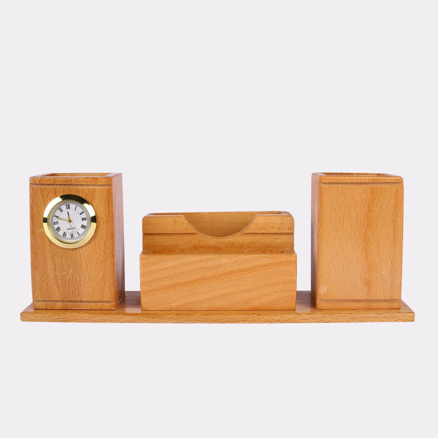 Custom Wooden Desk Organizer with Clock – Personalized Pen & Card Holder for Office Gifts