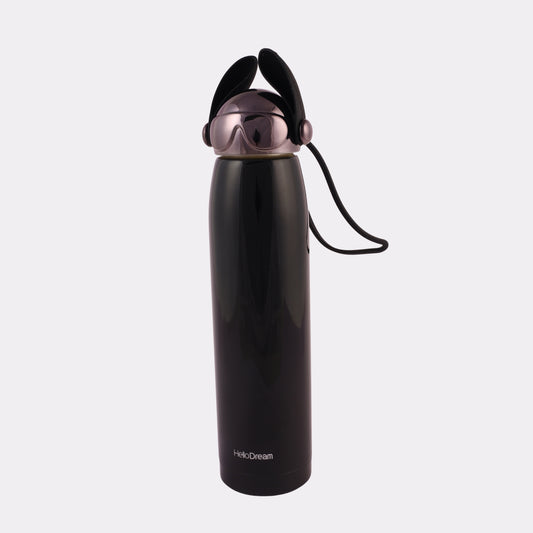 Custom Black Stainless Steel Water Bottle – 500ml Helmet Cap Insulated Travel Flask for Kids, Teens & Gifts