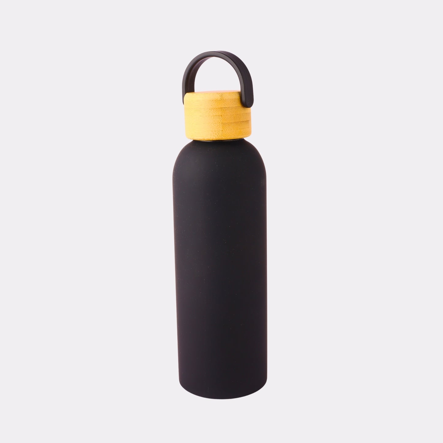 Custom Matte Black Stainless Steel Water Bottle – 500ml with Bamboo Lid & Handle | Personalized Eco Gift for Men & Women