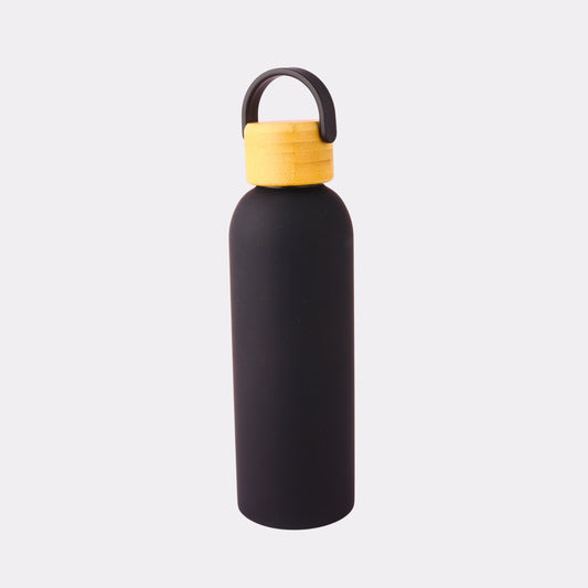 Custom Matte Black Stainless Steel Water Bottle – 500ml with Bamboo Lid & Handle | Personalized Eco Gift for Men & Women