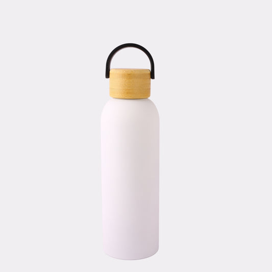 Custom White Stainless Steel Water Bottle – 500ml with Bamboo Lid | Eco-Friendly Personalized Gift Canada