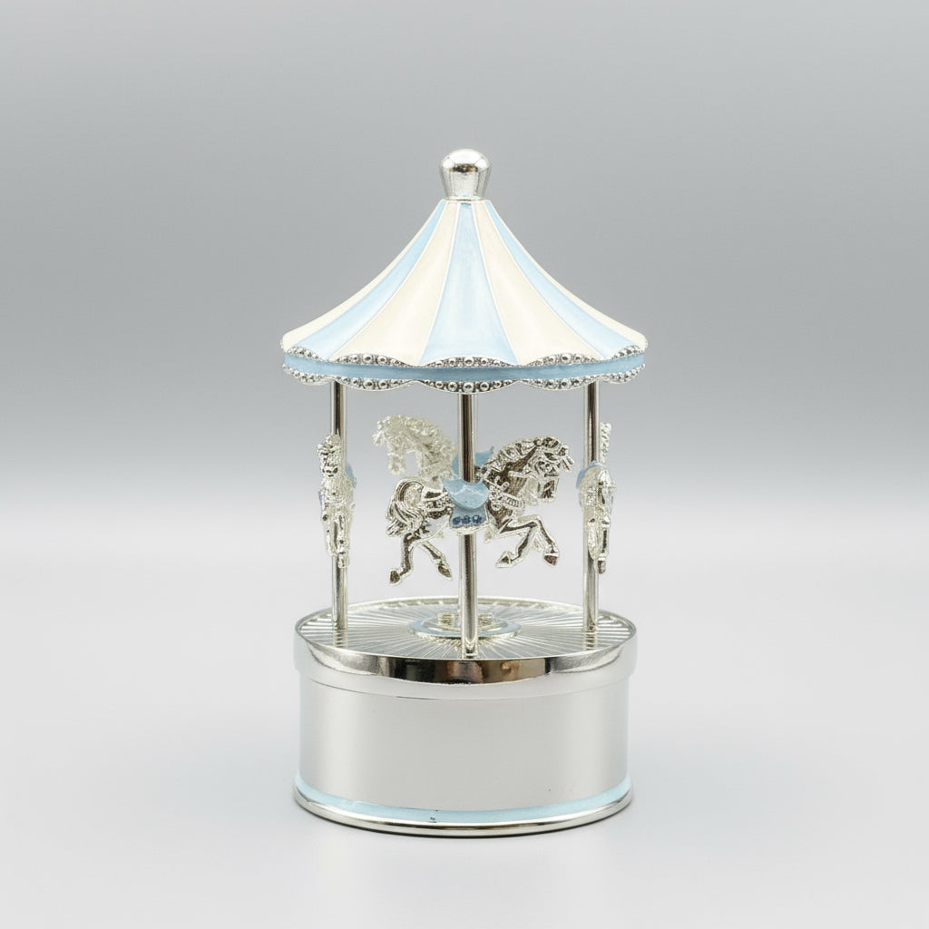 Engraved Blue Musical Carousel – Rotating Personalized Baby Boy Gift | Custom Engraved Baby Keepsake | Baptism & Baby Shower Gift Canada