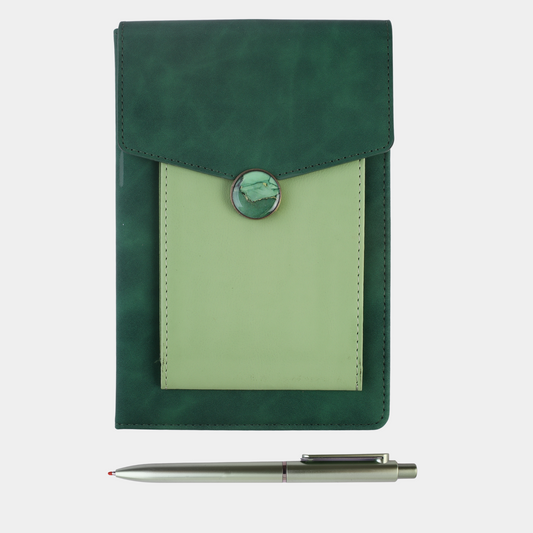 Premium Green Leather Diary & Pen Gift Set – Personalized Corporate Gift for Him or Her