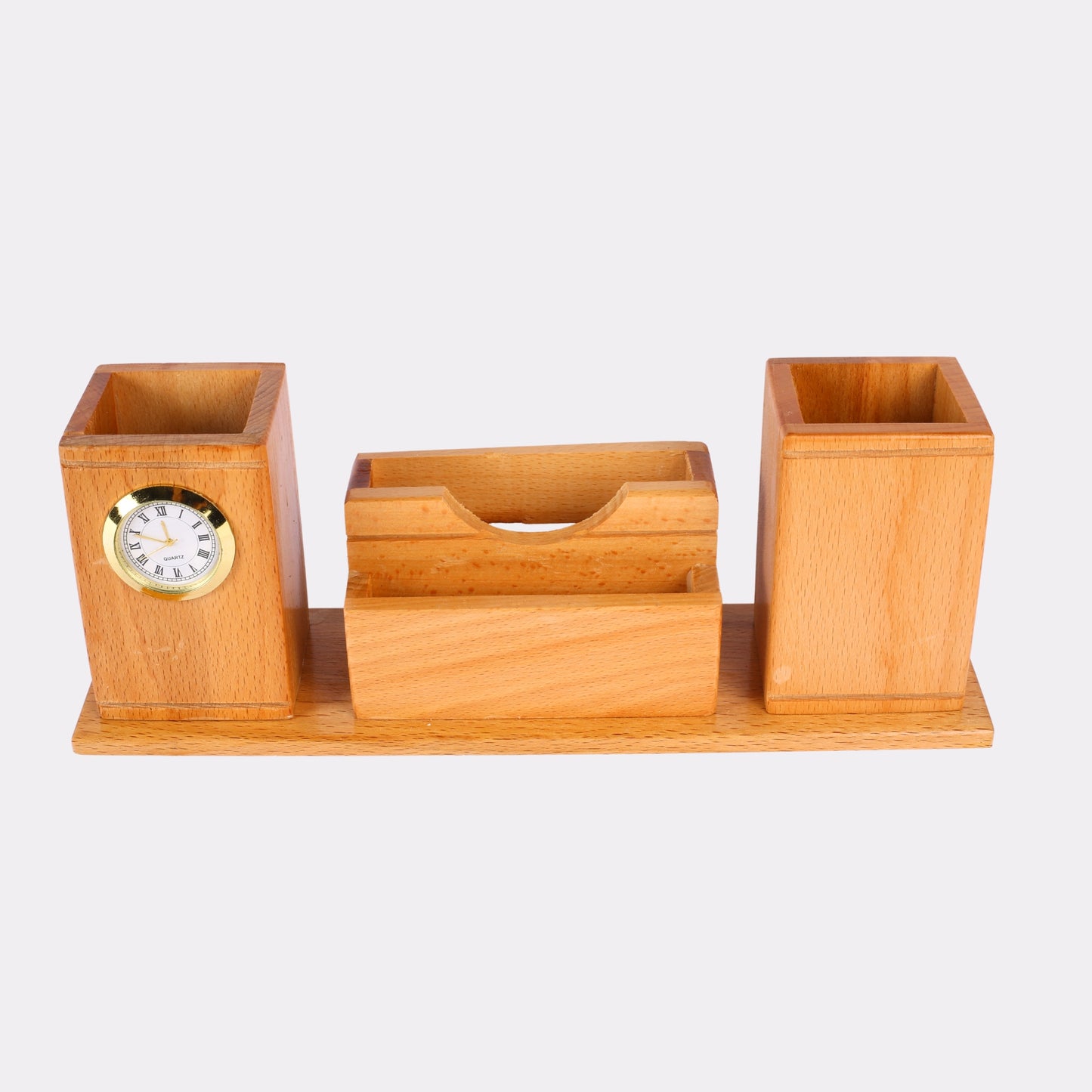Custom Wooden Desk Organizer with Clock – Personalized Pen & Card Holder for Office Gifts